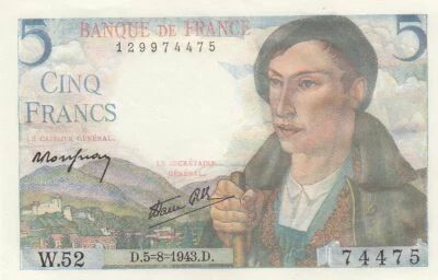 France 5 Francs - Berger - 05-08-1943 - Series W.52