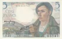 France 5 Francs - Berger - 22-07-1943 - Série O.37