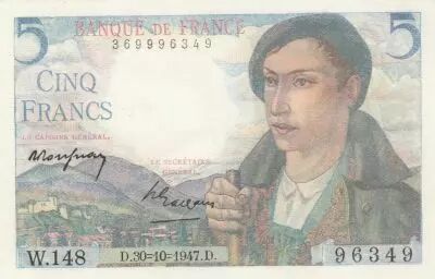 France 5 Francs - Berger - 30-10-1947 - S�rie W.148