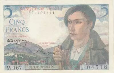 France 5 Francs - Berger - 30-10-1947 - S�rie W.157