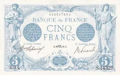 France 5 Francs - Bleu - 10-10-1916 - S�rie S.14321