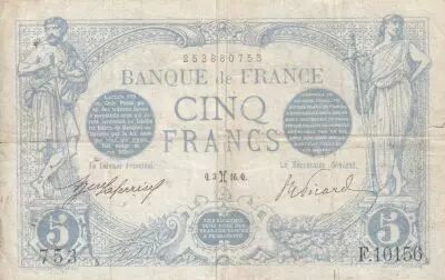 France 5 Francs - Blue - 04-02-1916 - Serial F.10156