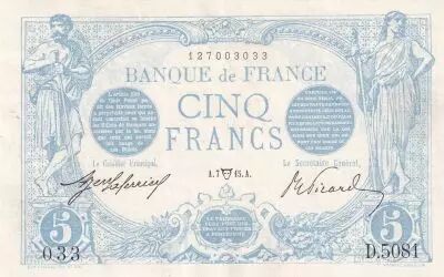 France 5 Francs - Blue - 07-05-1915 - Serial D.5081