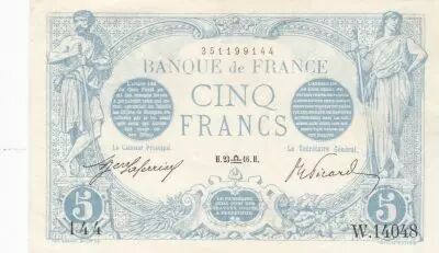 France 5 Francs - Blue - 23-09-1916 - Serial W.14048 - P.70