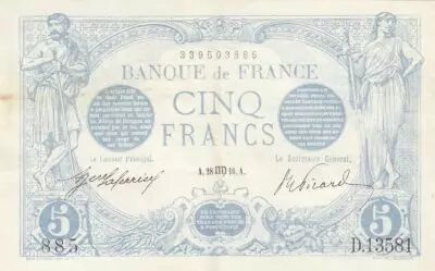 France 5 Francs - Blue - 28-08-1916 - Serial D.13581