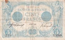 France 5 Francs - Blue - 29-03-1915 - Serial U.4948 - P.70