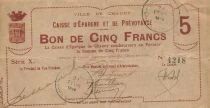 France 5 Francs - Caisse d\'&eacute;pargne de Chauny - 07-12-1915 - S&eacute;rie X