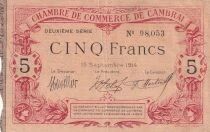 France 5 Francs - Chamber of Commerce Cambrai  - 15-09-1914 - 2&egrave;me S&eacute;rie