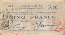 France 5 Francs - City of Auby - 05-12-1914 - Serial B
