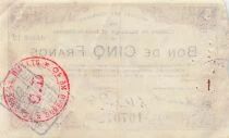 France 5 Francs - Counties of Maubeuge and Solre-le-Chateau - 18-03-1916