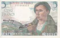 France 5 Francs - Farmer - 1943 -  Serial H.74 - AU - P.98