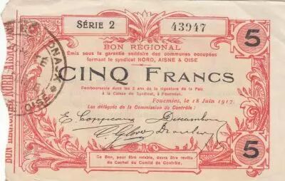France 5 Francs - Fourmies - Regional Coupon  - 18-06-1917 - Serial 2
