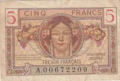 France 5 Francs - French Treasury - 1947 - Serial A.00672209