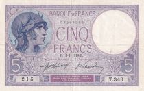 France 5 Francs - Helmeted woman  - 11-01-1918 - Serial T.343 - P.72