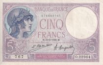 France 5 Francs - Helmeted woman - 16-05-1925 - Serial O.22964 - P.72