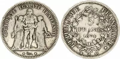France 5 Francs - Hercules - Third Republic - 1874 A Paris