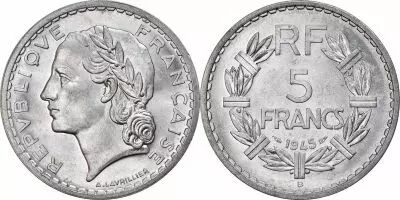 France 5 Francs - Lavrillier - 1945 B Beaumont le Roger