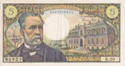 France 5 Francs - Louis Pasteur 1966 - K.20