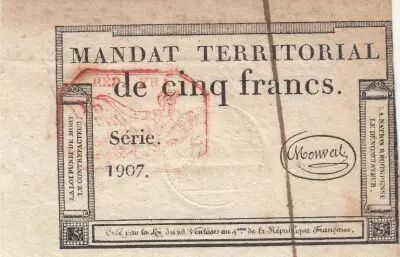 France 5 Francs - Mandat Territorial - 28 Ventose de l\'an 4 - Serial 1907 - Red stamp