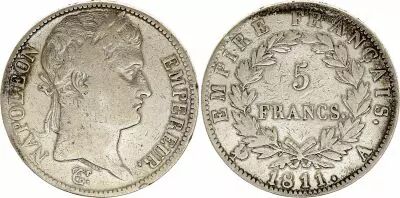 France 5 Francs - Napol�on I t�te laur�e - 1811 A (Paris)