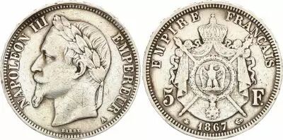 France 5 Francs - Napol�on III - Laurelled Head - A Paris - 1867