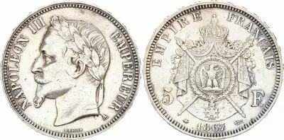 France 5 Francs - Napol�on III - Laurelled Head - A Paris - 1867