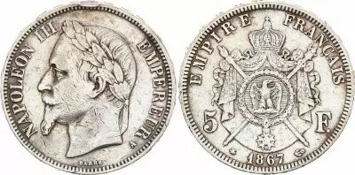 France 5 Francs - Napol�on III - Laurelled Head - A Paris - 1867