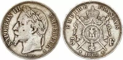 France 5 Francs - Napol�on III - Laurelled Head - A Paris - 1868