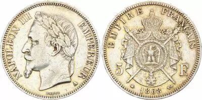 France 5 Francs - Napol�on III - Laurelled Head - A Paris - 1868