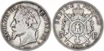 France 5 Francs - Napol�on III - Laurelled Head - A Paris - 1868