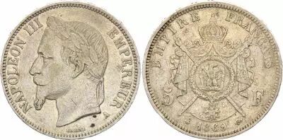 France 5 Francs - Napol�on III - Laurelled Head - A Paris - 1869