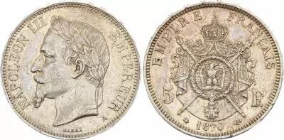 France 5 Francs - Napol�on III - Laurelled Head - A Paris - 1870