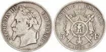 France 5 Francs - Napoléon III - Laurelled Head - Strasbourg - 1868