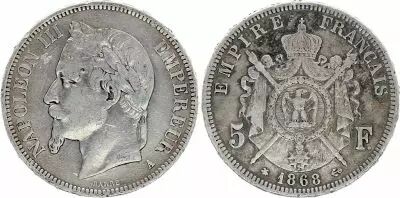 France 5 Francs - Napol�on III - T�te laur�e - A Paris - 1868
