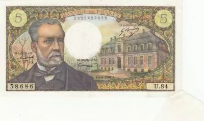 France 5 Francs - Pasteur - 01-08-1968 - Serial  U.84 - Faut�