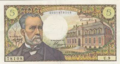 France 5 Francs - Pasteur - 05-05-1966  - Serial U.9