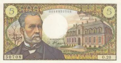 France 5 Francs - Pasteur - 07-07-1966 - Serial O.20