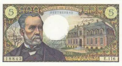 France 5 Francs - Pasteur - 08-01-1970 - Serial E.116