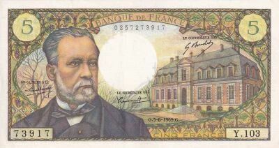 France 5 Francs - Pasteur 1969 - S�rie Y.103