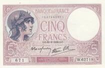 France 5 Francs - Personnification de la France - 29-09-1939 - S&eacute;rie W.62718 671