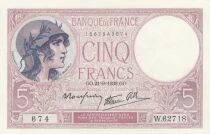 France 5 Francs - Personnification de la France - 29-09-1939 - S&eacute;rie W.62718 674