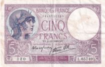 France 5 Francs - Purple - 02-11-1939  - Serial L.65749 - P.79