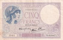 France 5 Francs - Purple - 05-10-1939  - Serial N.63947 - P.79