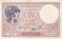 France 5 Francs - Purple - 05-10-1939 - Serial Q.63719