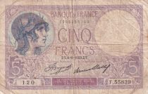 France 5 Francs - Purple - 08-06-1933 - Serial J.55839 - P.79
