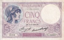 France 5 Francs - Purple - 11-05-1933 - Serial N.54957 - P.79