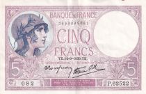 France 5 Francs - Purple - 14-09-1939  - Serial P.62522-082 - P.79
