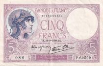 France 5 Francs - Purple - 14-09-1939  - Serial P.62522-086 - P.79