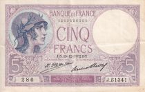 France 5 Francs - Purple - 15-12-1932 - Serial J.51341- P.79