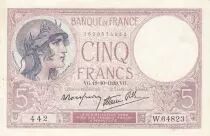France 5 Francs - Purple - 19-10-1939  - Serial W.64823